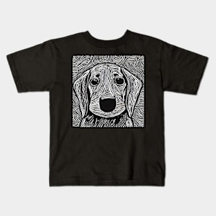 Linocut Dachshund Puppydog Eyes Kids T-Shirt